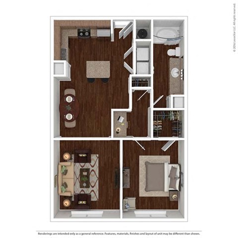 Floor plan for 1 bed, 1 bath, 870 sqft